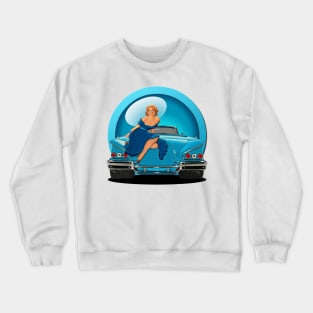 1958 Chevy Convertible with Pin Up Girl Crewneck Sweatshirt